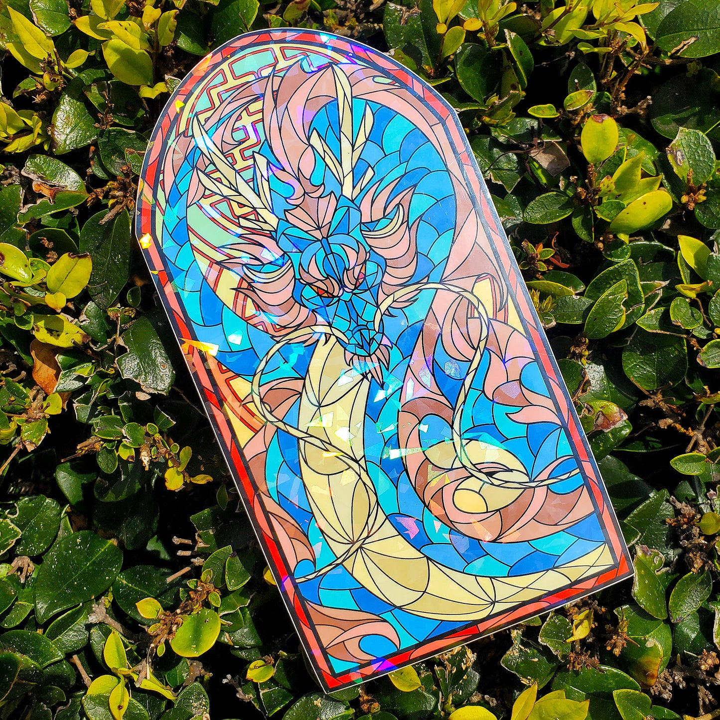 Asian Lung Dragon Stained Glass Vinyl Sticker
