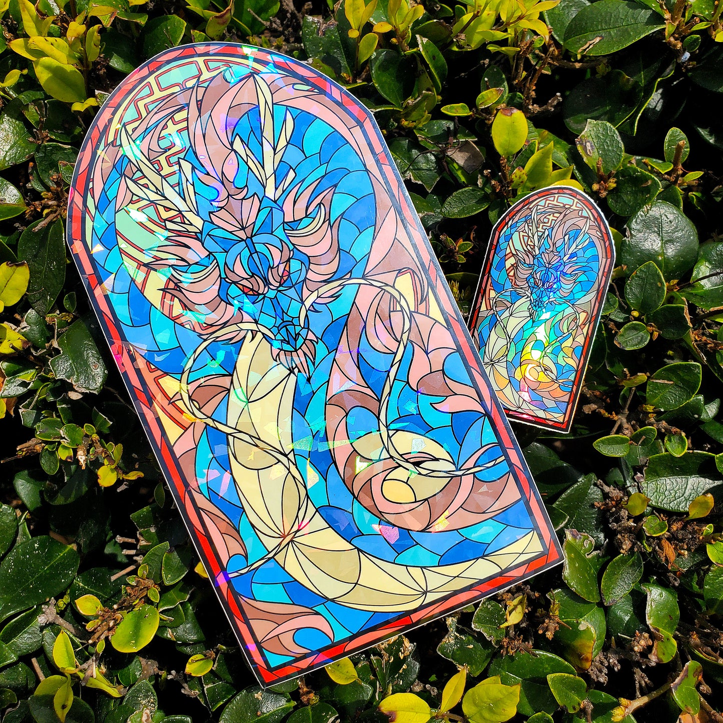 Asian Lung Dragon Stained Glass Vinyl Sticker