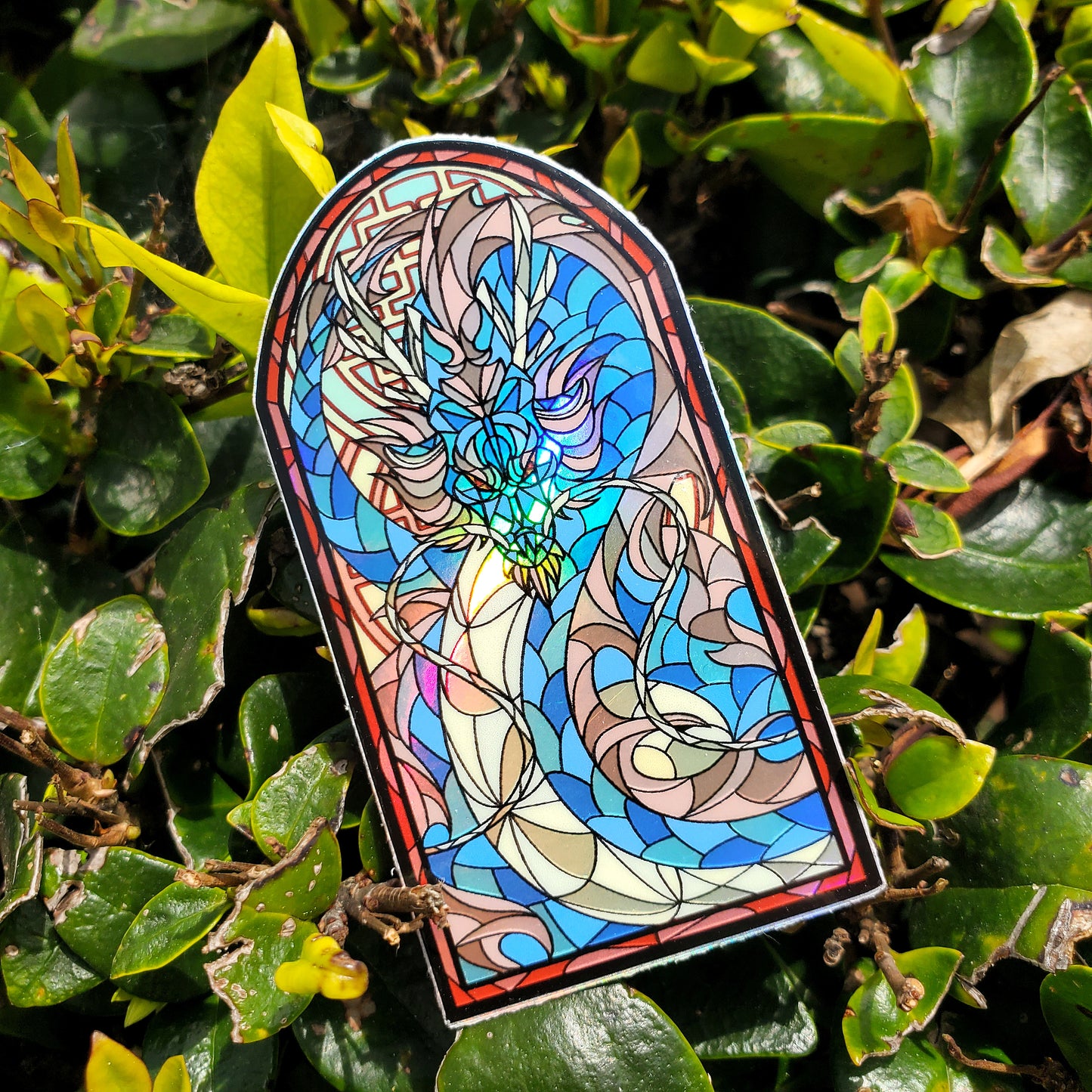 Asian Lung Dragon Stained Glass Vinyl Sticker