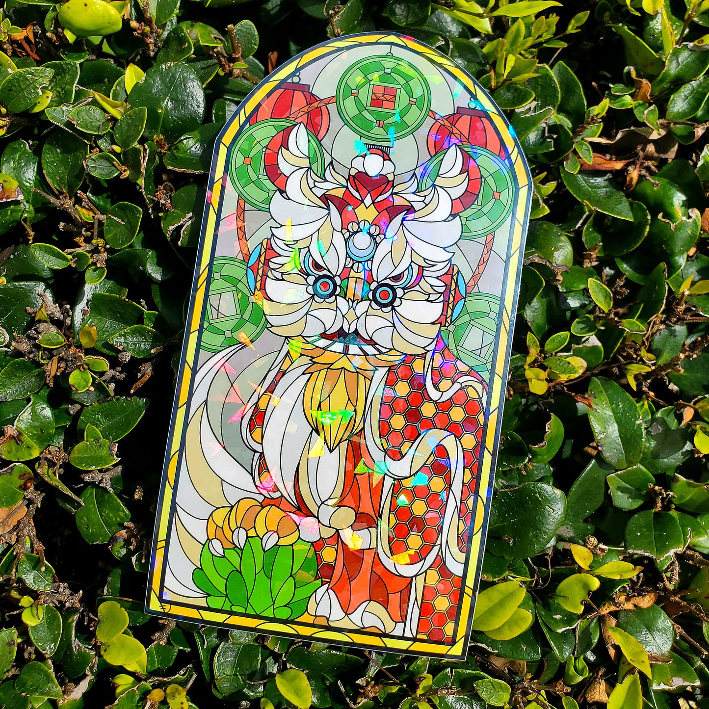 Lion Dancer Stained Glass Vinyl Sticker