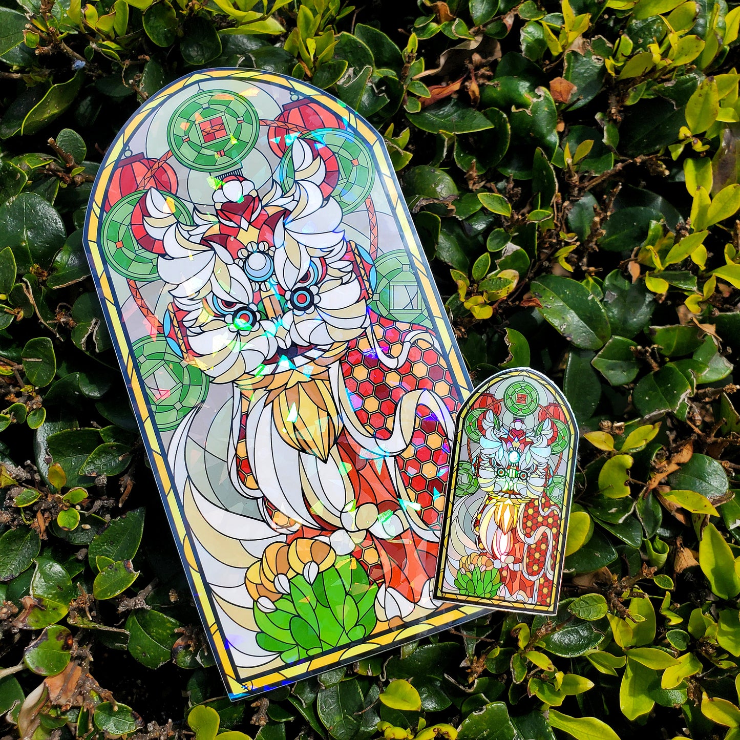 Lion Dancer Stained Glass Vinyl Sticker