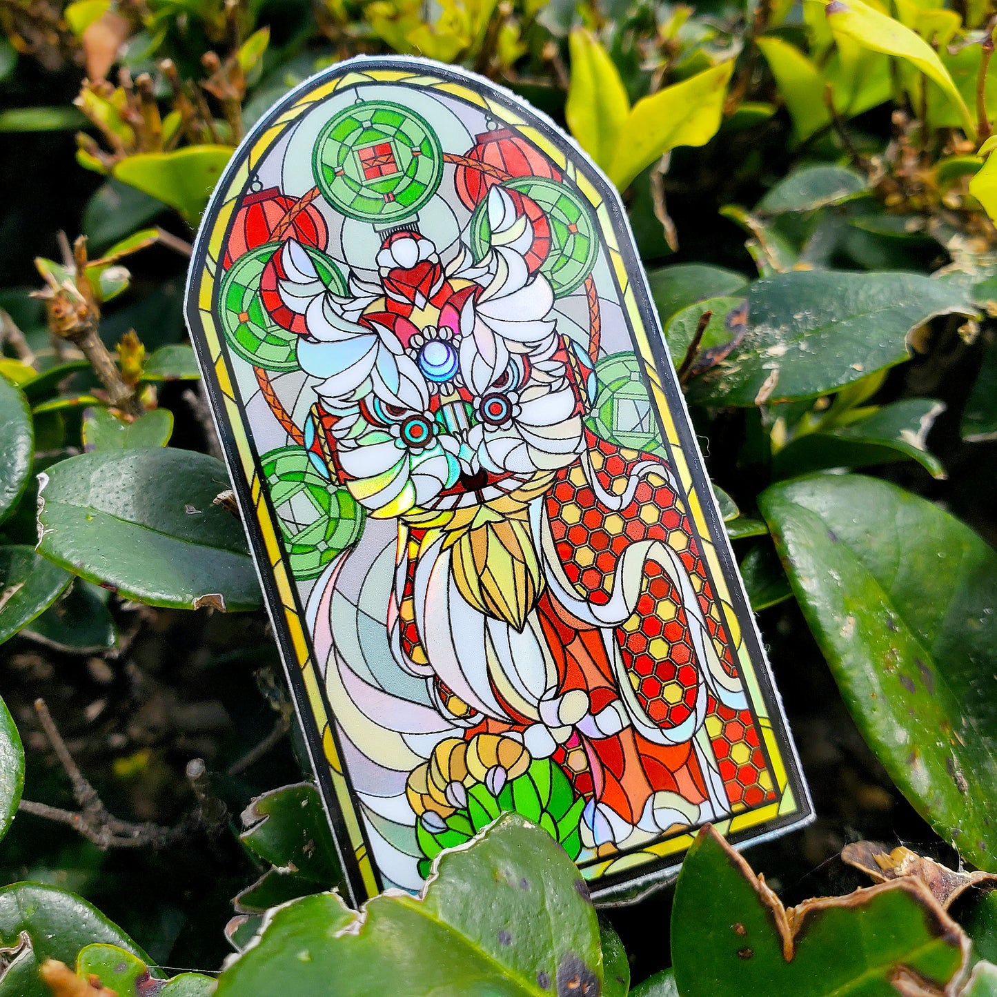 Lion Dancer Stained Glass Vinyl Sticker
