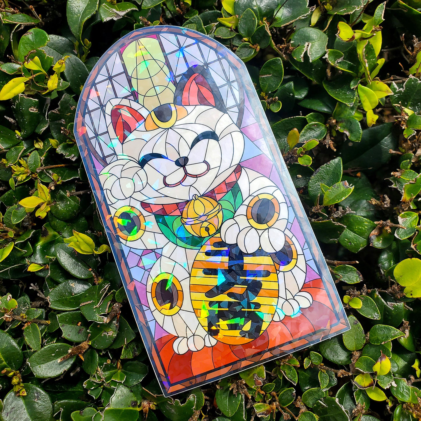 Lucky Cat Stained Glass Vinyl Sticker