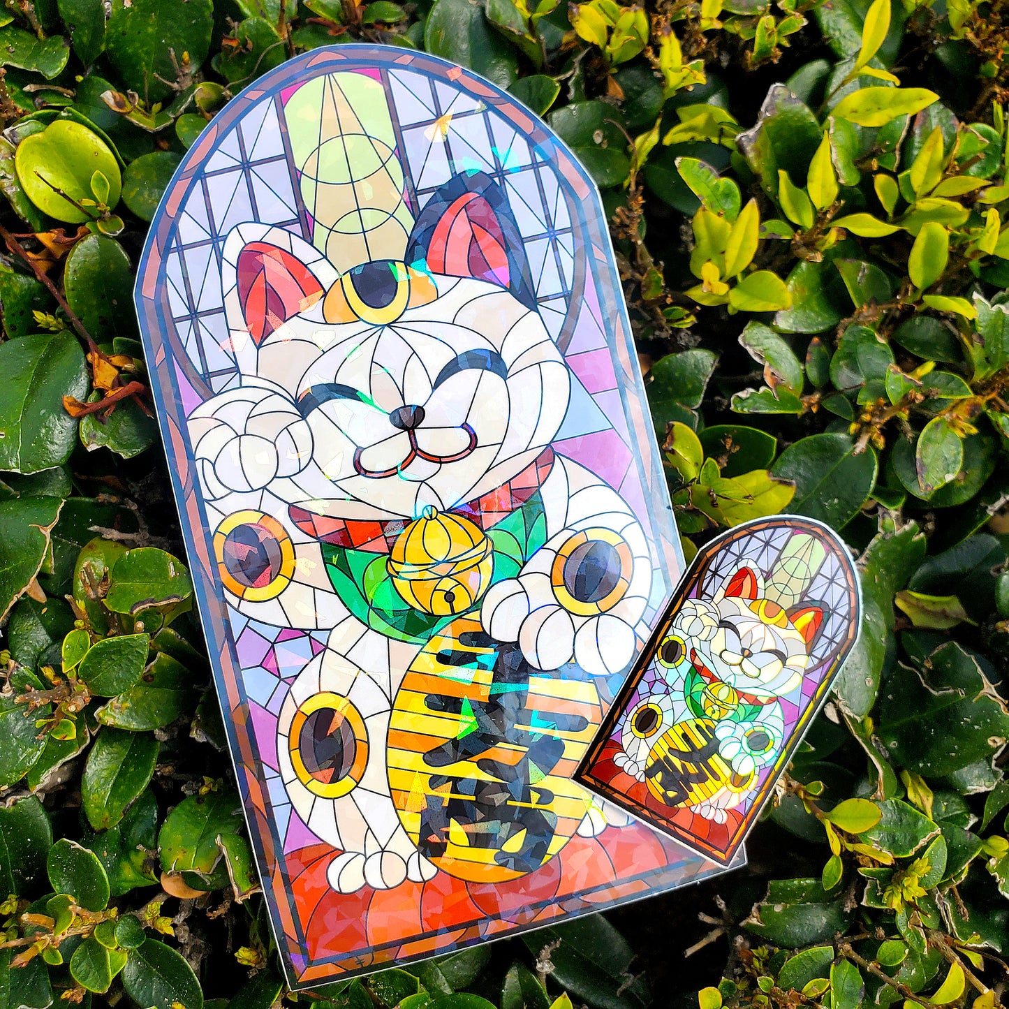 Lucky Cat Stained Glass Vinyl Sticker