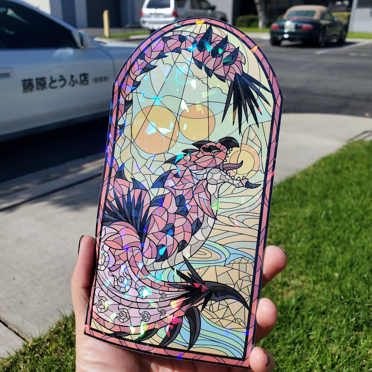 Pink Rathian Stained Glass Vinyl Sticker