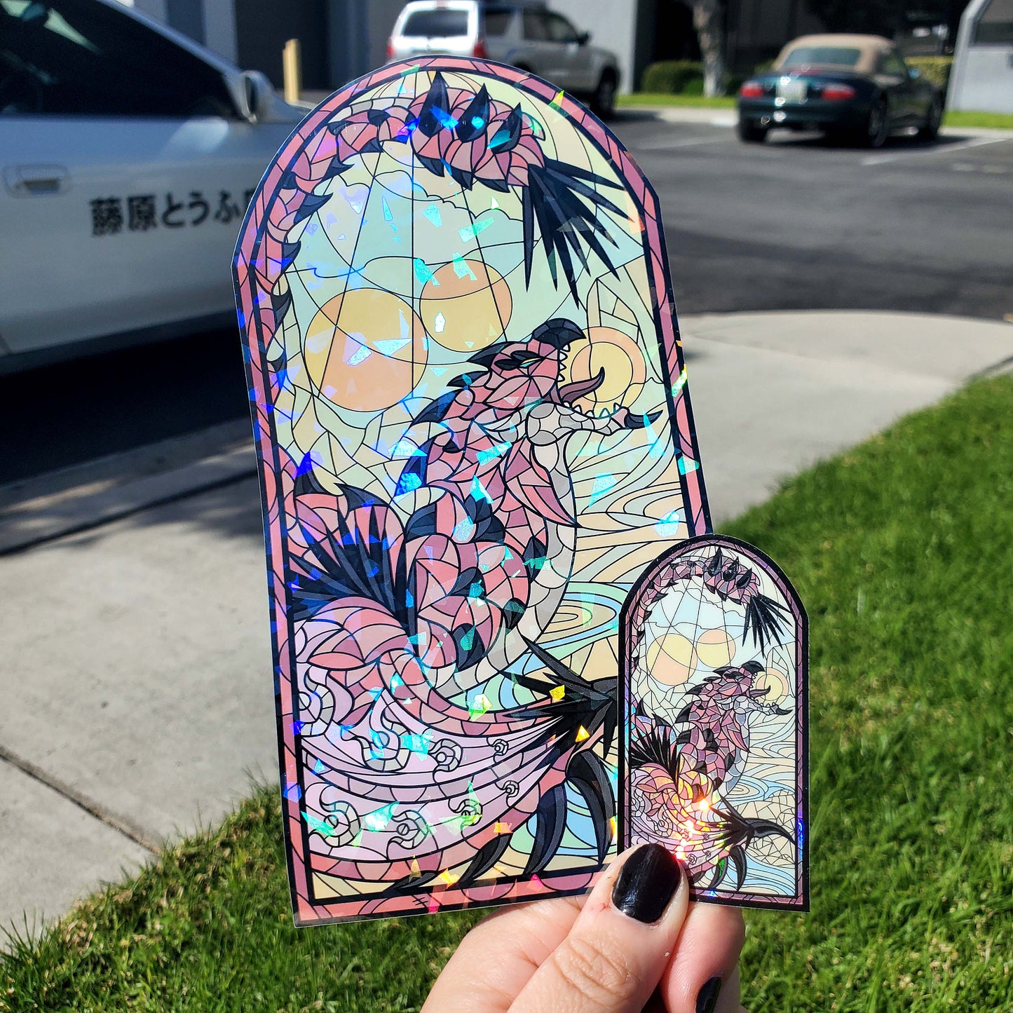Pink Rathian Stained Glass Vinyl Sticker