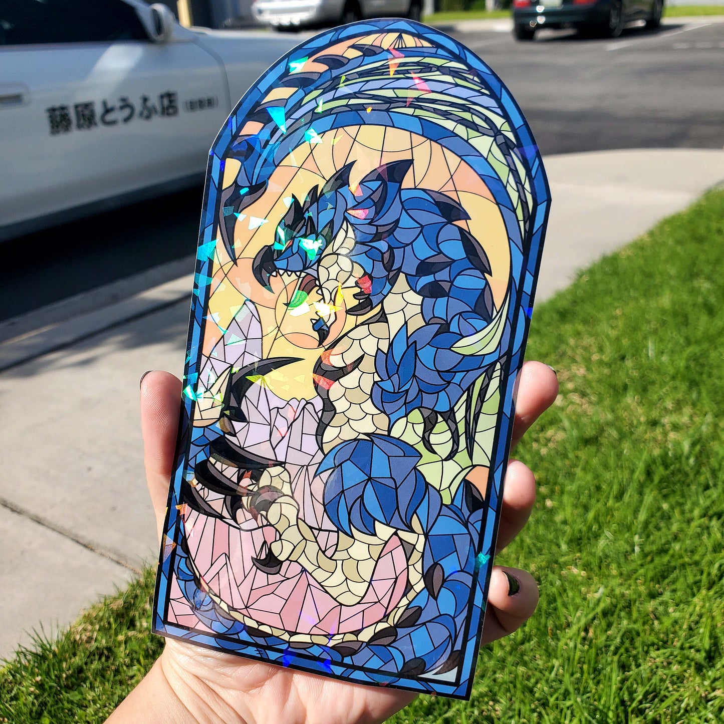 Azure Rathalos Stained Glass Vinyl Sticker