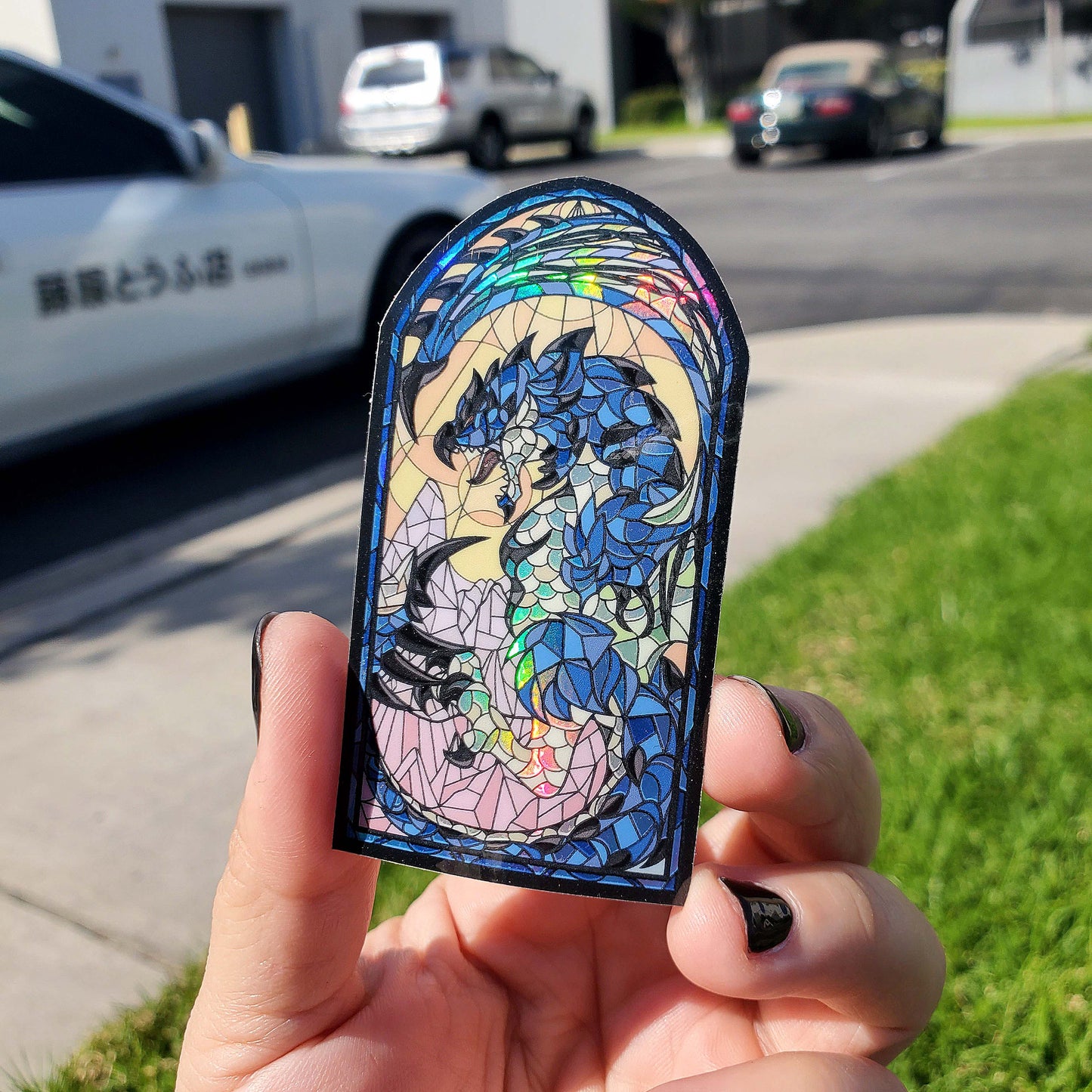 Azure Rathalos Stained Glass Vinyl Sticker