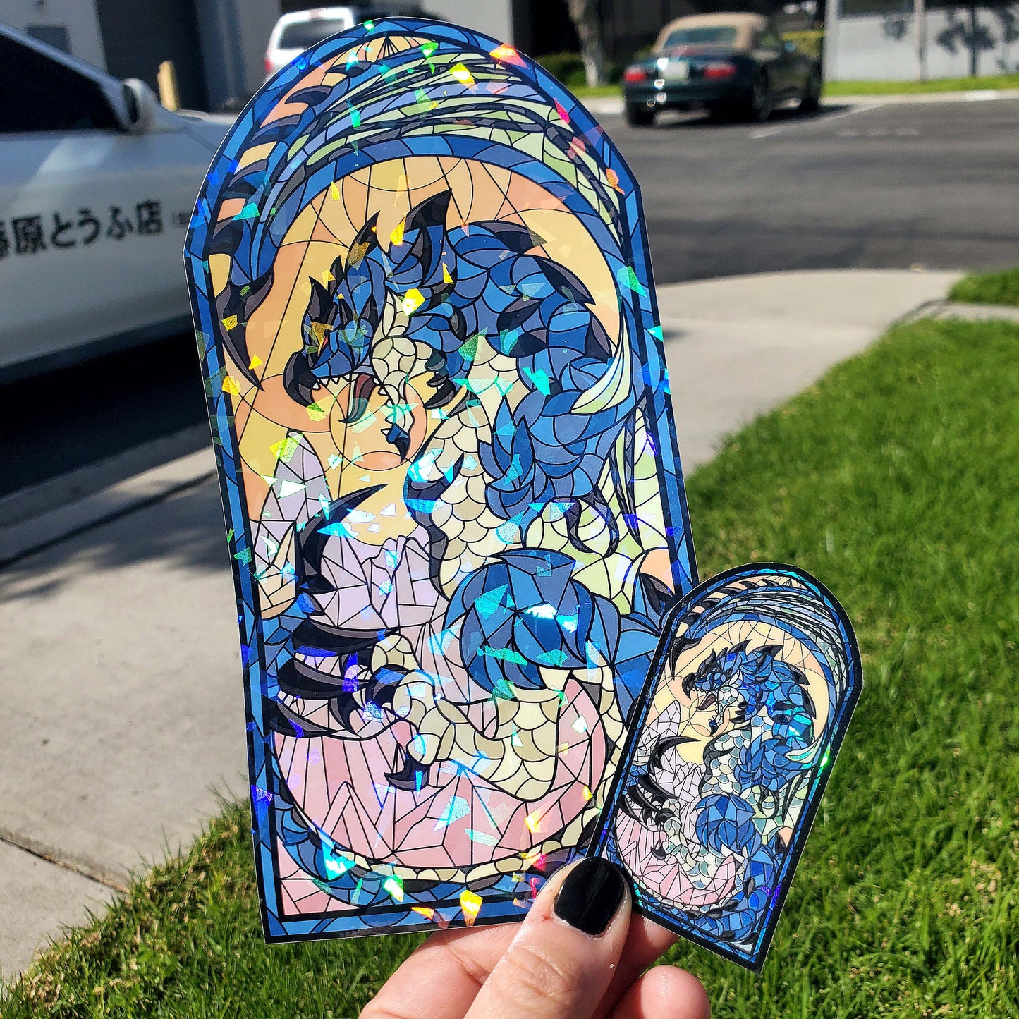 Azure Rathalos Stained Glass Vinyl Sticker