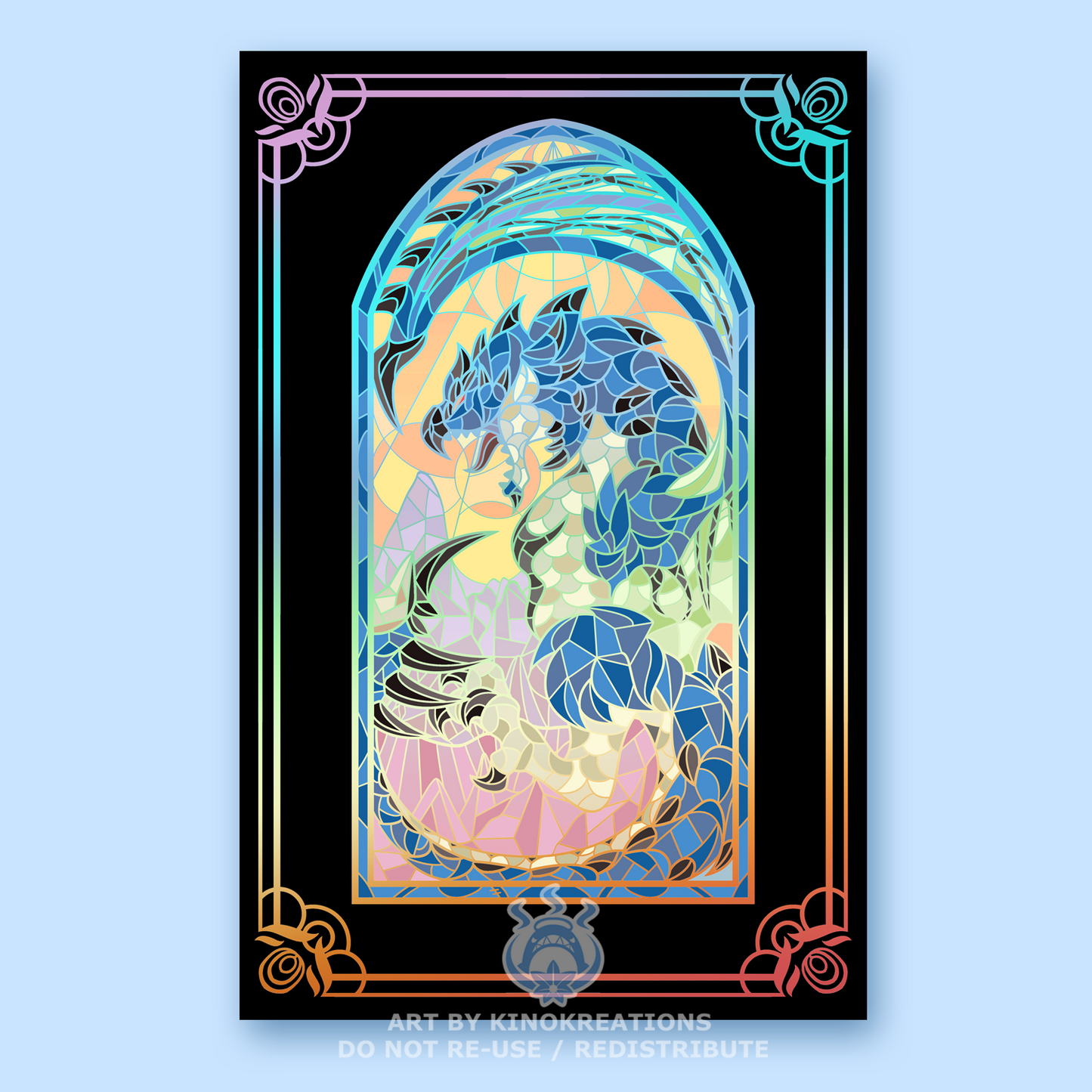 11 x 17" Stained Glass Azure Rathalos - Foil Print