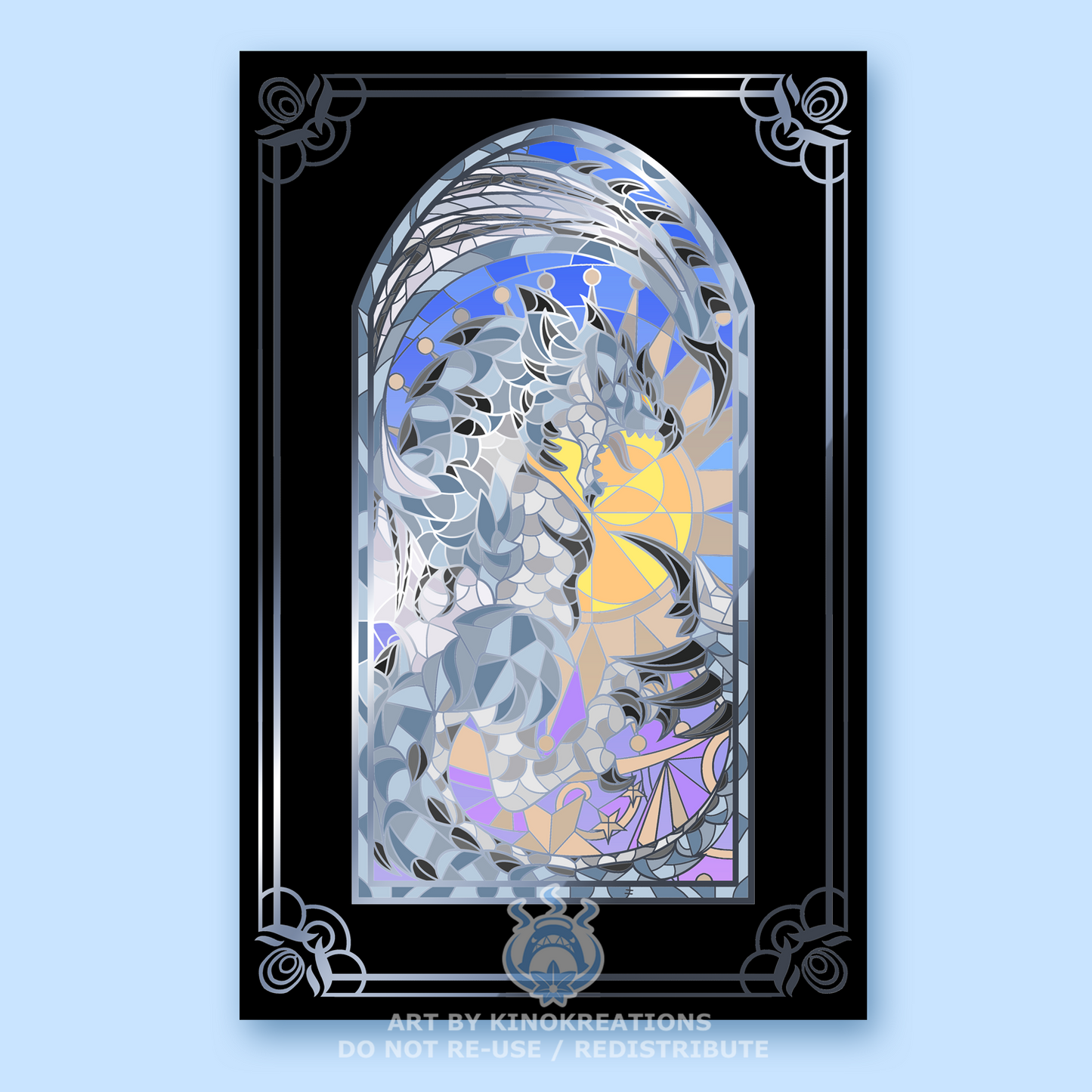 11 x 17" Stained Glass Silver Rathalos - Foil Print