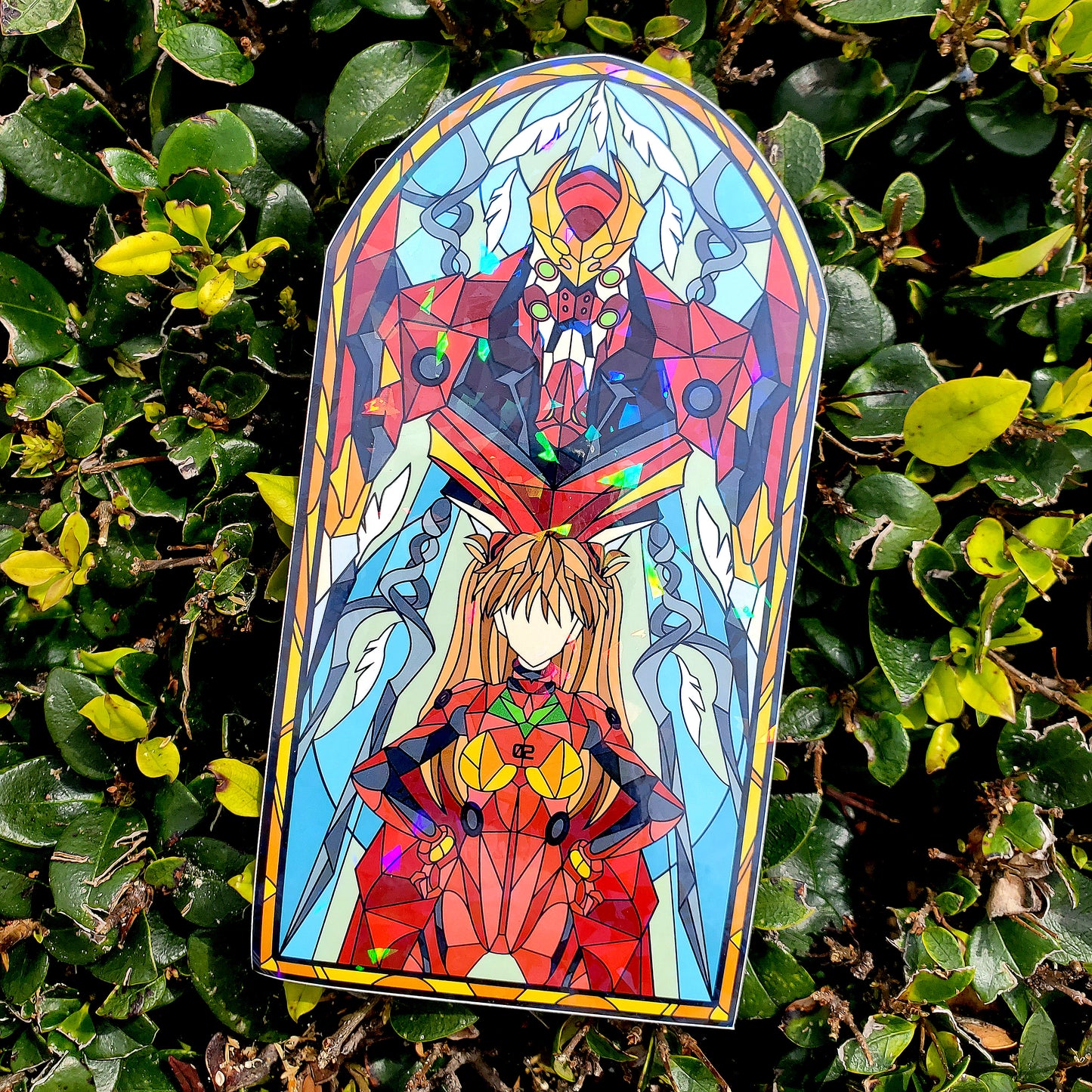 EVA 02 - Asuka Langley Stained Glass Vinyl Sticker