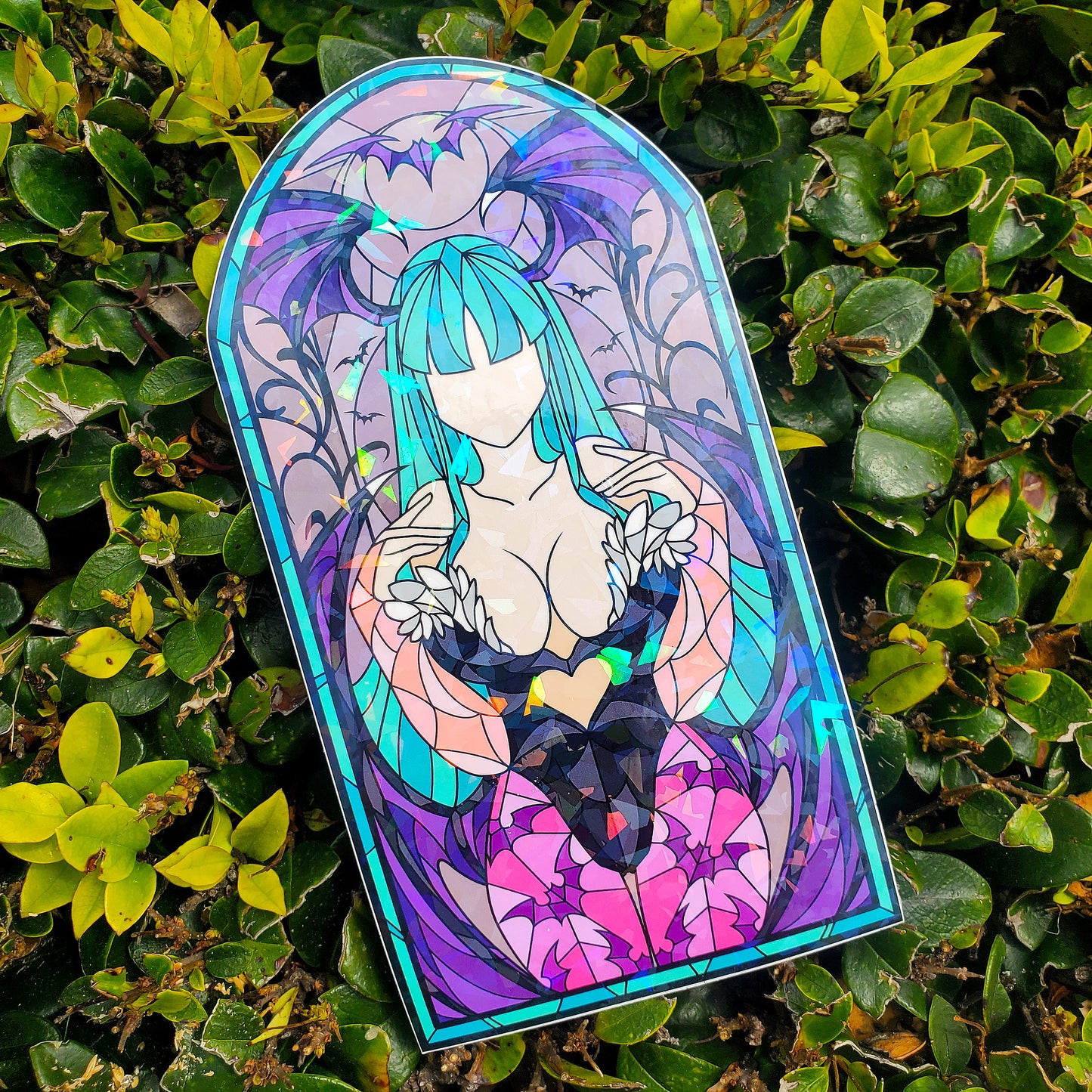 Morrigan Aensland Stained Glass Vinyl Sticker