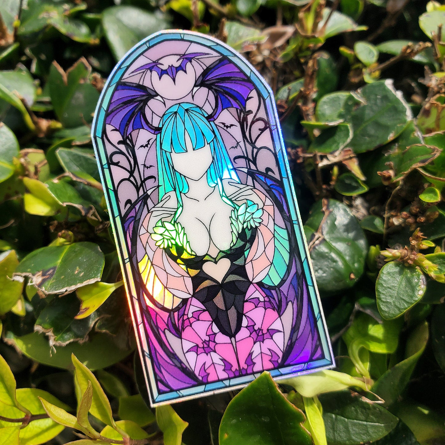 Morrigan Aensland Stained Glass Vinyl Sticker