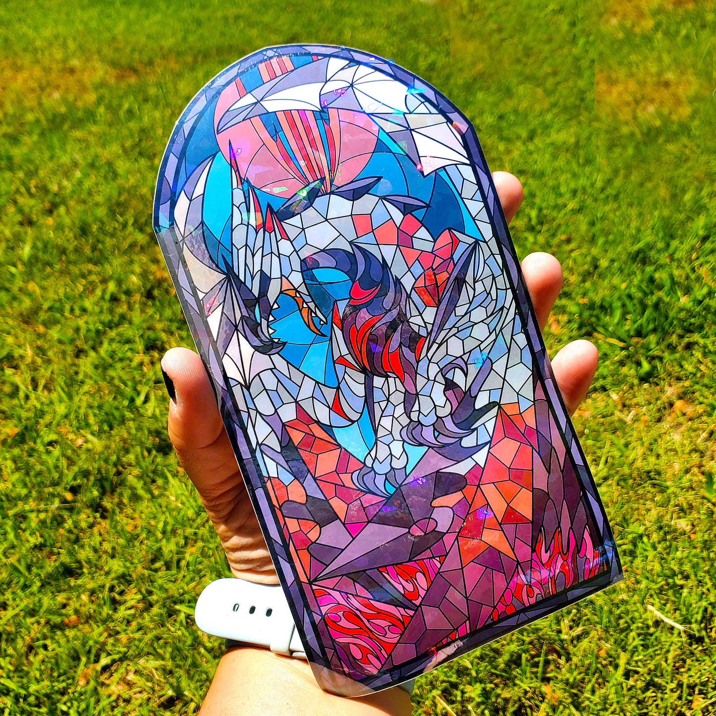 Crimson Glow Valstrax Stained Glass Vinyl Sticker